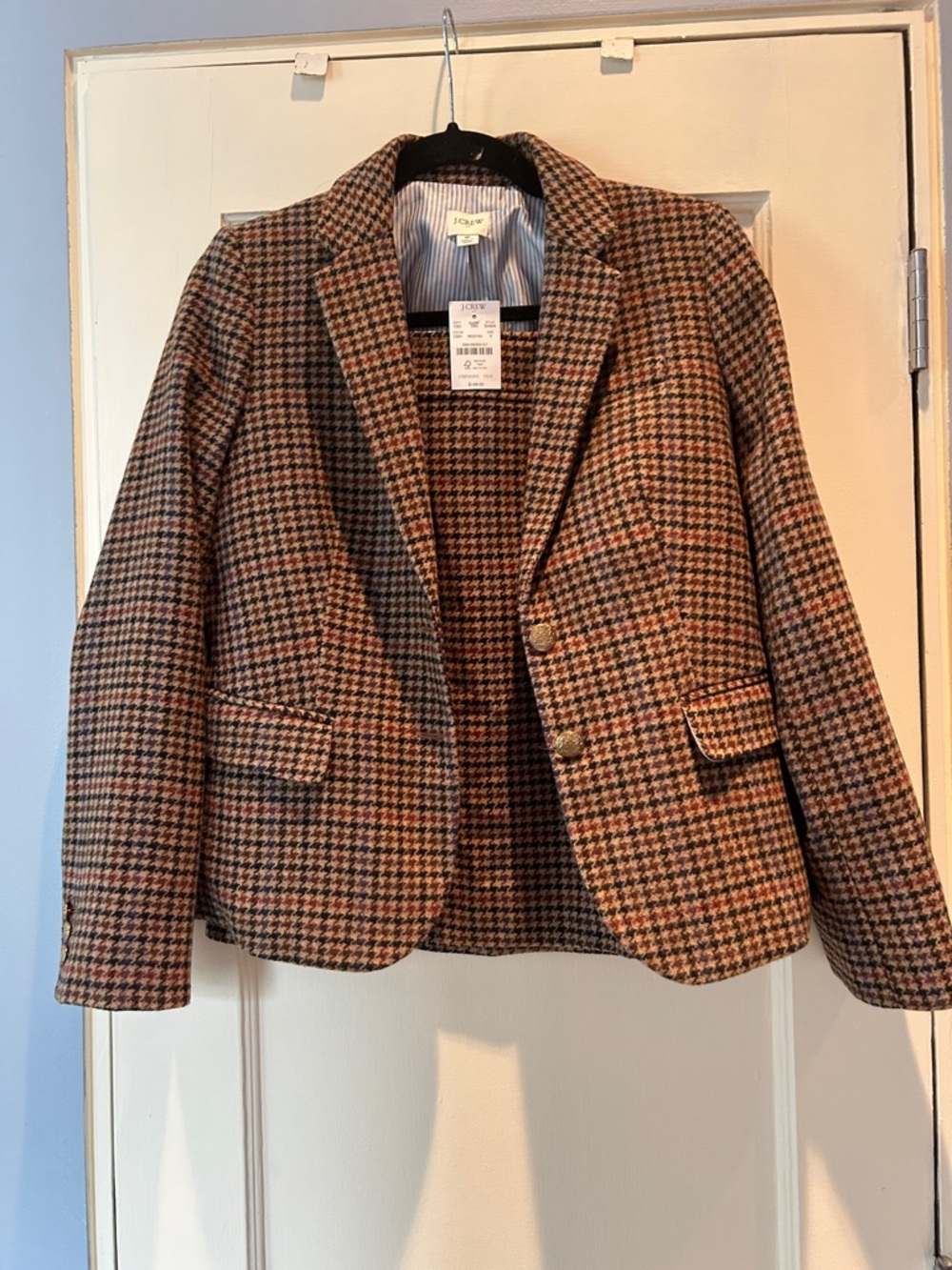 J. Crew Brown and Black Houndstooth Blazer & Matching Skirt Set
